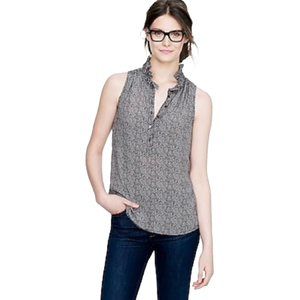✨ 2/$20 ✨ J. Crew Black Nicky Chevron Ruffled Neck Sleeveless 100% Silk Top, 12